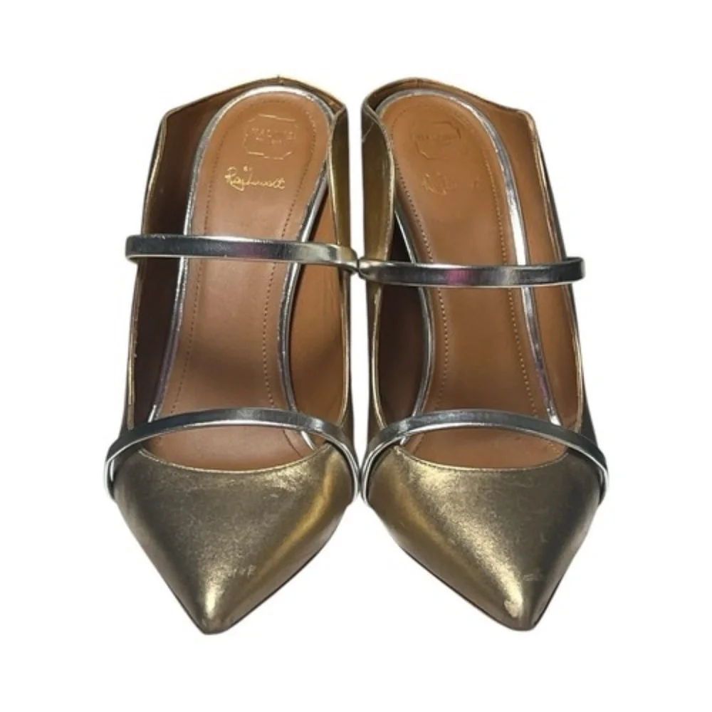 Malone Souliers Maureen Stilettos Gold Silver Leather Mules Size 40 / US 10